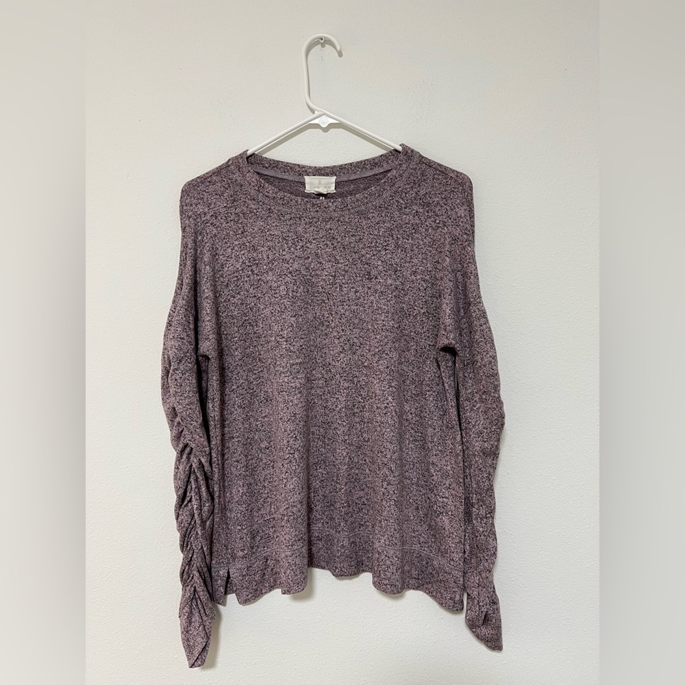 Caslon Heathered Washed Purple Long Ruched Sleeve Top